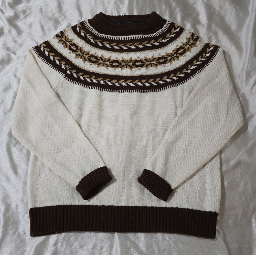 Vintage Sigallo Ivory W/ Fair Isle Detail Acrylic Pullover Sweater